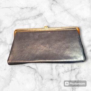 Vintage Navy Blue Leather with Gold Chain Medium Clutch